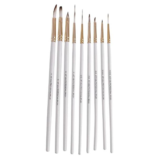 Art Asia Fine Detailer Miniature Mix Synthetic Hair Brushes Set - 9 Pieces