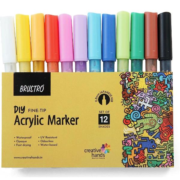 Brustro Acrylic (DIY) Fine Tip Marker Set of 12 - Basic 0.8MM