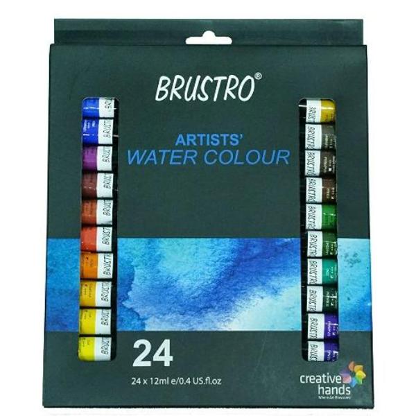 BRUSTRO ARTISTS' WATERCOLOUR SET OF 24 COLOURS X 12ML TUBES