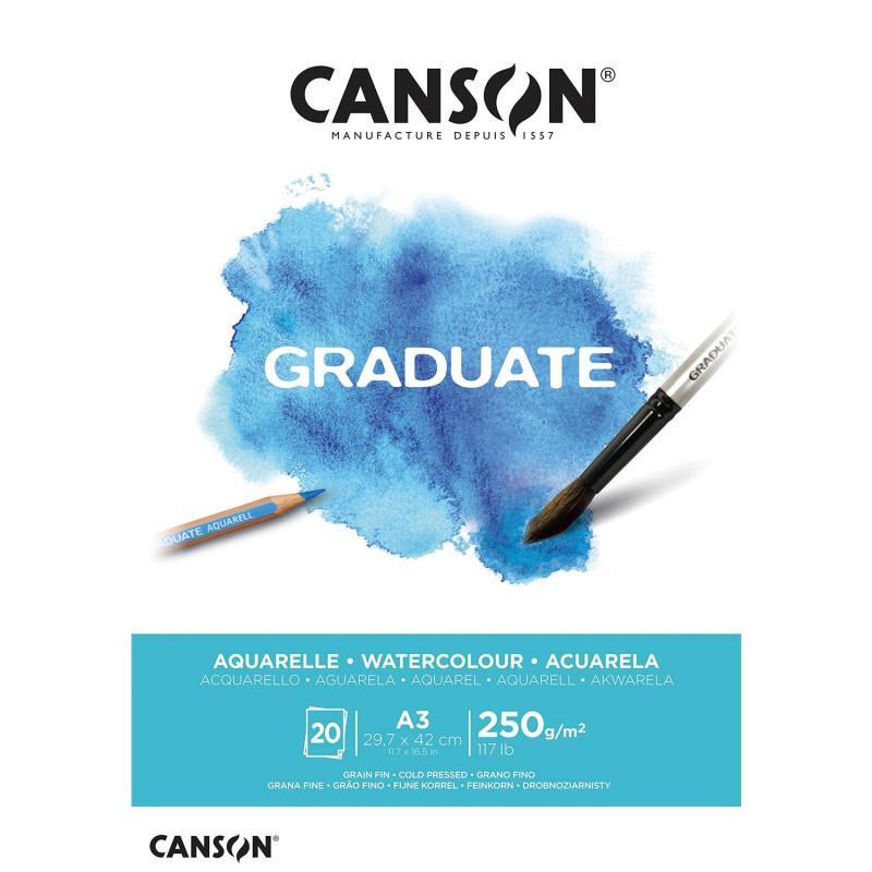 Canson Graduate Aquarelle Watercolour Pad A3 – 250gsm, 20 Sheets