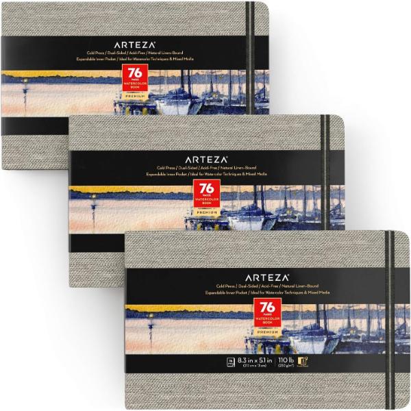 Watercolor Book, 5.1 X 8.3 Inch, 3 Pack, 76 Pages, 110Lb