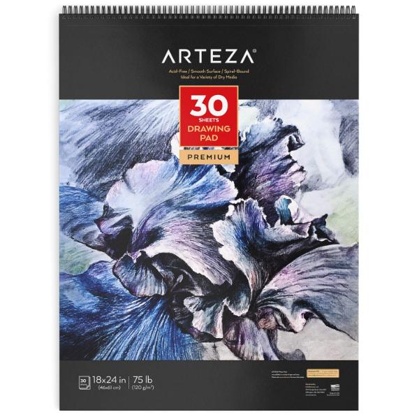 ARTEZA Drawing Pad 18 x 24 Inches, Pack of 1, Spiral Bound Heavyweight Paper with Micro-Perforation, 75 lb/120gsm, 30 Sheets