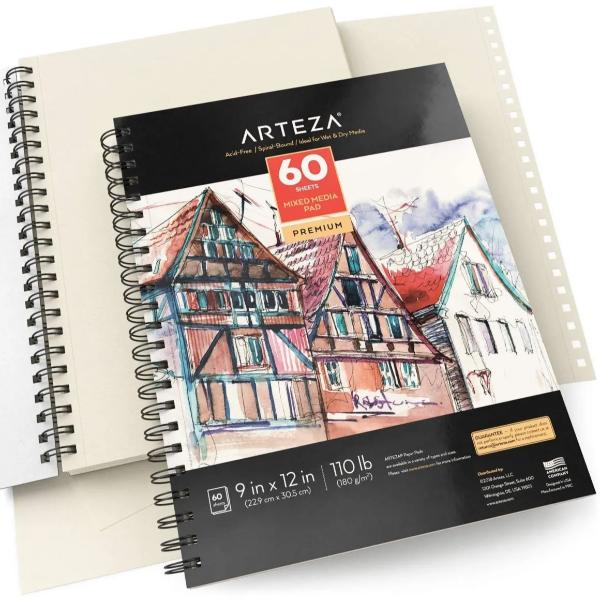 ARTEZA Mixed Media Pad, 9" x 12", 60 Sheets, 180gsm