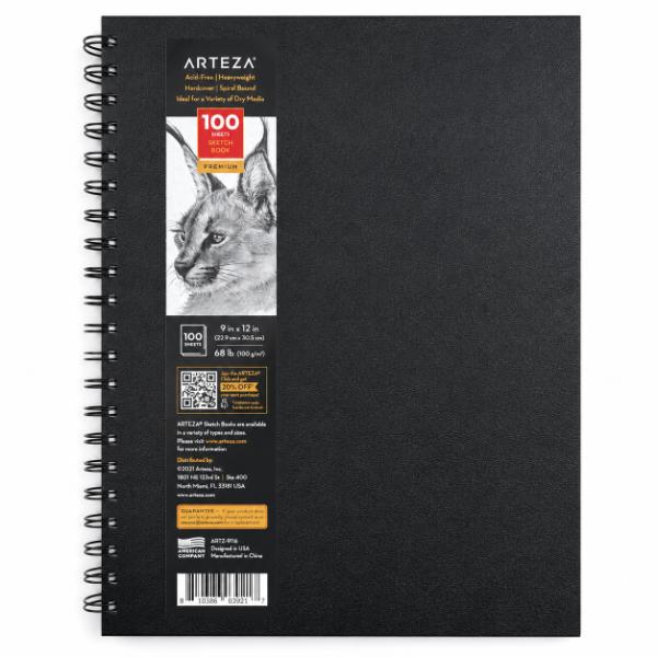 ARTEZA Spiral Sketch Book 9×12 Inches Drawing Pad 1 Pack 100 Sheets