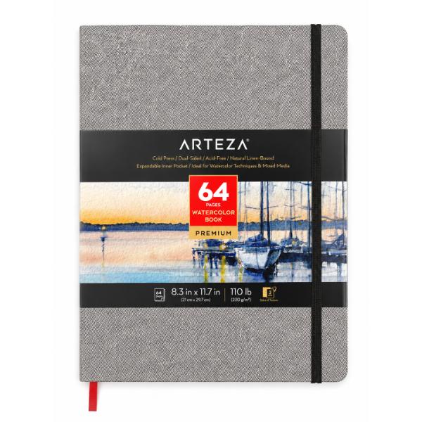 ARTEZA Watercolor Book, 1 Pack, 64 Pages Each, 8.3×11.7 Inches Watercolor Journal, 110lb/230gsm