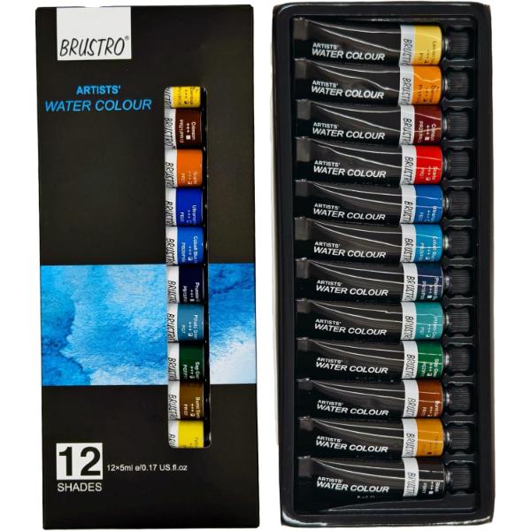 BRUSTRO Artist's Watercolour Paint - Set of 12 Colours X 12ML Tubes