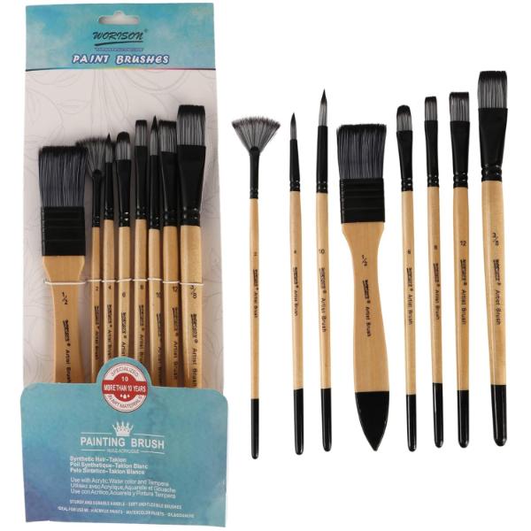 Worison 8 Pc Round & Flat Synthetic Hair Paint Brush Set