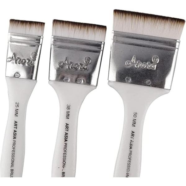 Art Asia Short Hair Synthetic Flat Paint Brush Set - 3 Pieces